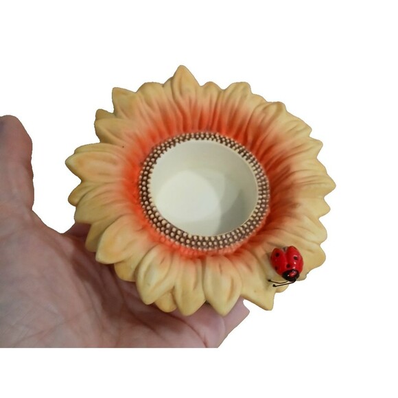Partylite Sunflower Votive Tealight Candle Holder Ladybug Retired Flower Ceramic - Picture 4 of 16